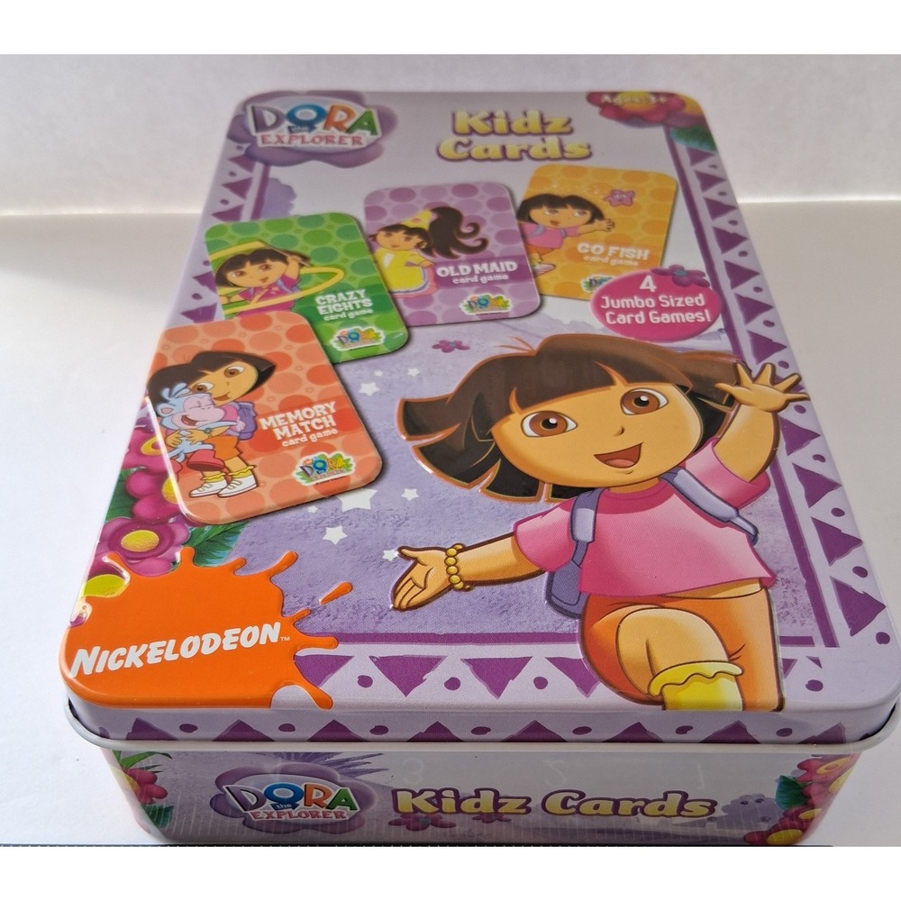 Dora The Explorer Jumbo Card Games In Tin Go Fish Memory Match Old Maid 2006